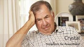  Presentation with 3d man sitting question mark - Presentation design with diesease - unhappy retired senior man sitting background and a soft green colored foreground