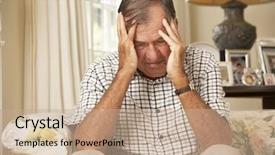  Presentation with unhappy - Beautiful presentation design featuring diesease - unhappy retired senior man sitting backdrop and a coral colored foreground