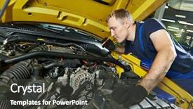  Presentation with diesel engine - Audience pleasing theme consisting of diesel - auto mechanic repairman tighten screw backdrop and a dark gray colored foreground