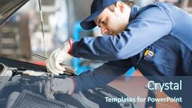  Presentation with garage car - Slide set with diesel - portrait of an auto mechanic background and a ocean colored foreground