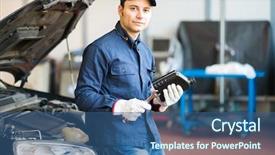  Presentation with motor oil - Slide set featuring diesel - portrait of an auto mechanic background and a ocean colored foreground