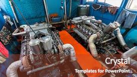  Presentation with diesel engine - Slide deck with diesel engines - big boat engine inside background and a tawny brown colored foreground
