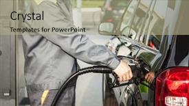  Presentation with gas station - Slide deck with diesel engines - gas station attendant at work background and a mint green colored foreground