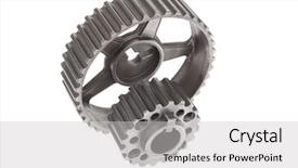  Presentation with stainless steel abstract - Amazing slide deck having diesel engines - real stainless steel gears isolated backdrop and a light gray colored foreground