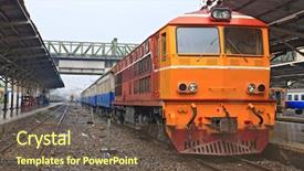  Presentation with diesel engine - Presentation theme with diesel locomotive on bangkok railway background and a tawny brown colored foreground