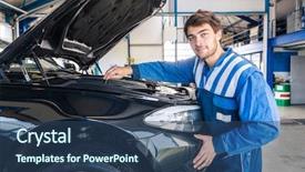  Presentation with mechanic - Colorful PPT theme enhanced with diesel motor - portrait of a smiling car backdrop and a ocean colored foreground