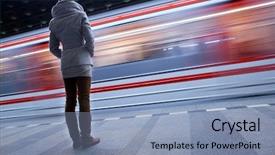  Presentation with diesel - Theme enhanced with diesel train - subway station motion blurred color background and a light blue colored foreground