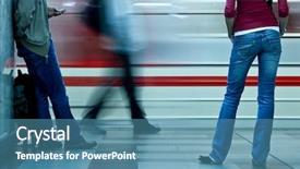  Presentation with connecting people - Presentation theme featuring diesel train - underground - people waiting background and a teal colored foreground