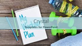  Presentation with tape measure - Colorful presentation theme enhanced with diet-and-fitness-concept-dumbbells backdrop and a sky blue colored foreground