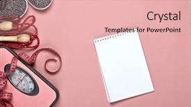  Presentation with flat lay of female sport - Slides enhanced with diet and trainings on pink background and a lemonade colored foreground