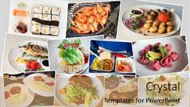  Presentation with food - Amazing slide set having collage with variety of food backdrop and a coral colored foreground