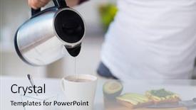  Presentation with healthy people - Theme consisting of diet concept - man with kettle background and a sky blue colored foreground