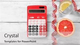  Presentation with water glass - PPT layouts enhanced with diet concept calculator measuring tape background and a  colored foreground
