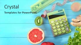  Presentation with tape - Presentation theme having diet concept calculator measuring tape background and a arctic colored foreground