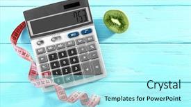  Presentation with diet low carb concept healthy - Amazing presentation design having diet concept calculator measuring tape backdrop and a  colored foreground