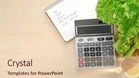  Presentation with measuring - Slide set consisting of diet concept measuring tape calculator background and a  colored foreground