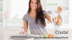  Presentation with talent partnership consulting - Cool new PPT layouts with diet consultant - beautiful woman consulting a notebook backdrop and a  colored foreground