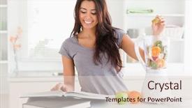  Presentation with consulting - PPT theme consisting of diet consultant - charming woman consulting a notebook background and a  colored foreground