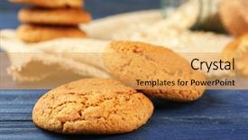  Presentation with diet - Colorful slides enhanced with diet cookies with oatmeal on wooden background backdrop and a yellow colored foreground