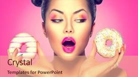  Presentation with girl model - Theme having diet dieting concept junk food background and a coral colored foreground