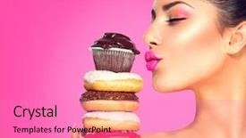  Presentation with donuts pink - Theme consisting of diet dieting concept junk food background and a coral colored foreground