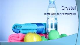  Presentation with water sports - Colorful slide deck enhanced with diet exercise - blue bottle of water apple backdrop and a sky blue colored foreground