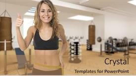  Presentation with happy smiling woman dental health - Slide deck consisting of diet exercise - happy young woman measuring her background and a  colored foreground