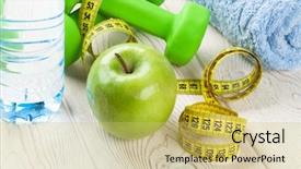  Presentation with tape measure - PPT layouts enhanced with diet exercise - healthy food and fitness apple background and a yellow colored foreground