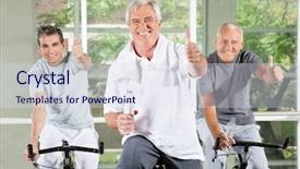  Presentation with seniors - Audience pleasing presentation design consisting of diet exercise - three successful seniors holding thumbs backdrop and a sky blue colored foreground