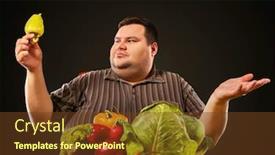  Presentation with health diet - Colorful presentation design enhanced with diet fat man eating healthy backdrop and a tawny brown colored foreground