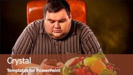  Presentation with fast food healthy - Cool new PPT theme with diet fat man eating healthy backdrop and a tawny brown colored foreground