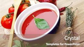  Presentation with diet - Amazing PPT layouts having food fresh cold tomato soup backdrop and a violet colored foreground