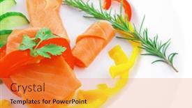  Presentation with white healthy food - Amazing presentation design having diet healthy food - fresh smoked sea salmon rolls with tomatoes egg and resemary on plate isolated over white background backdrop and a gold colored foreground