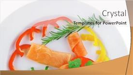  Presentation with white healthy food - Amazing PPT theme having diet healthy food - fresh smoked sea salmon rolls with tomatoes egg and rosemary on plate isolated over white background backdrop and a white colored foreground