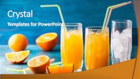  Presentation with healthy drink - Beautiful presentation featuring diet soda - fresh orange juice in glasses backdrop and a teal colored foreground