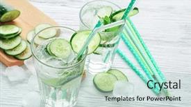  Presentation with fresh strawberry glass of berry - Theme enhanced with diet soda - glasses of fresh cucumber lemonade background and a soft green colored foreground