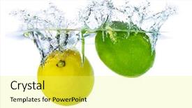  Presentation with lemon lime - Slides enhanced with diet soda - lime and lemon splashing water background and a yellow colored foreground