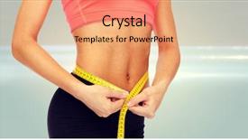  Presentation with female sport - Cool new slides with diet sport fitness and heath concept - close up of female hands measuring waist with measuring tape backdrop and a coral colored foreground