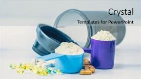  Presentation with food sport - Colorful PPT theme enhanced with diet therapy - sport food supplements sport pills backdrop and a light blue colored foreground