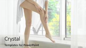  Presentation with room - Slides with diet therapy - woman with beautiful legs background and a  colored foreground