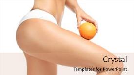  Presentation with orange - PPT layouts having diet therapy - young woman holding orange background and a coral colored foreground