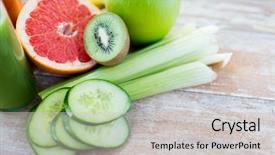  Presentation with fruit vegetable juice - Presentation theme enhanced with diet vegetable food healthy eating background and a light gray colored foreground