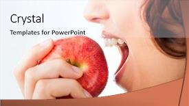  Presentation with healthy nutrition - Colorful PPT theme enhanced with diet young woman bite backdrop and a cool aqua colored foreground