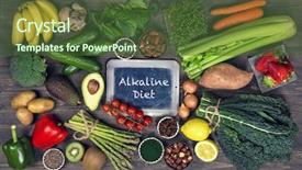  Presentation with foods - Audience pleasing presentation design consisting of dieta - alkaline foods above the wooden backdrop and a tawny brown colored foreground