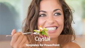  Presentation with ready to eat salad - PPT theme featuring veg - young smiling girl eating salad background and a red colored foreground