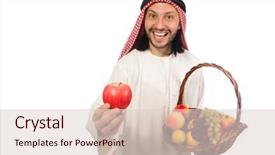  Presentation with diversity - Colorful PPT theme enhanced with dietary diversity - arab man with fruits isolated backdrop and a  colored foreground