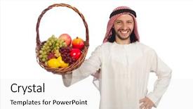  Presentation with diversity - Beautiful slides featuring dietary diversity - arab man with fruits isolated backdrop and a white colored foreground