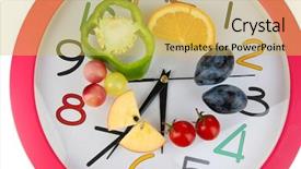  Presentation with food white - Colorful presentation enhanced with dietary food on time isolated backdrop and a yellow colored foreground