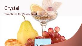  Presentation with foods - Presentation theme enhanced with dietary foods for supper isolated on white background and a sky blue colored foreground