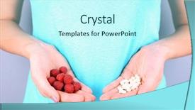  Presentation with berries - Cool new presentation theme with dietary supplement - woman holding berries and pills backdrop and a cool aqua colored foreground